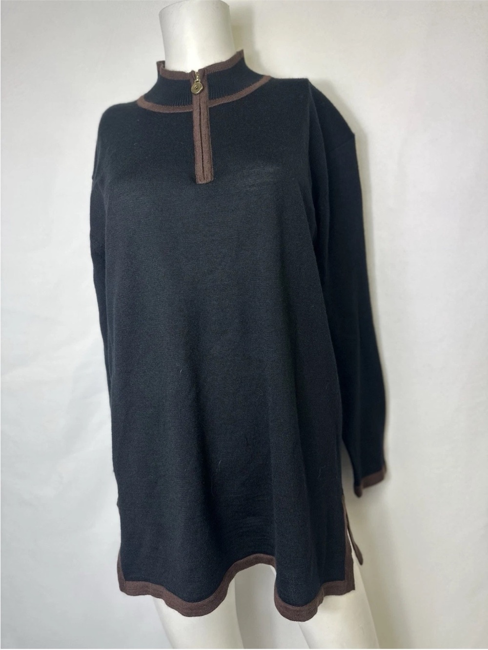 Jennifer Moore Black Sweater with Brown Trim - Half Zip